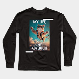 Funny cute cat adventure Long Sleeve T-Shirt